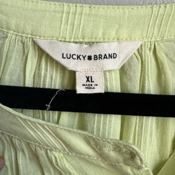 Lucky Brand Eyelet Sleeve Boho Peasant Blouse XL Lime Cotton Cottagecore - Picture 4 of 6
